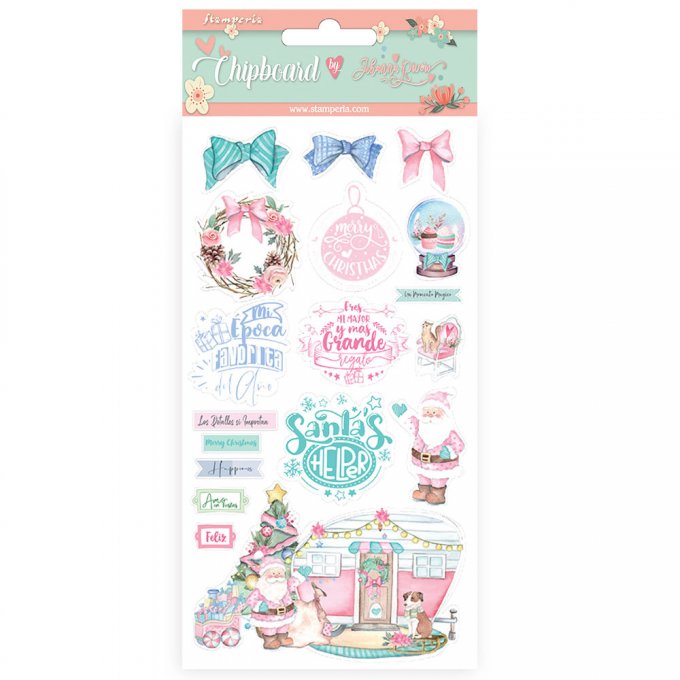 Chipboards adhésifs, collection : Christmas rose - Stamperia - planche de 15x30cm