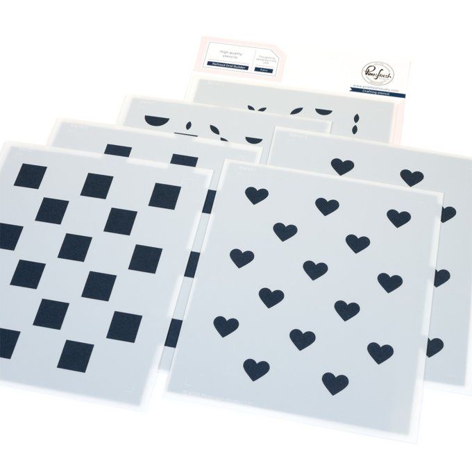 6 Pochoirs - PinkFresh, Refined grid - dimension 12.7x15.6cm environ