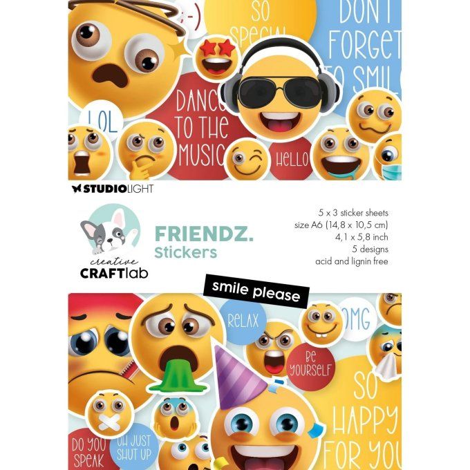 Creative craftlab, carnet de stickers, smileys, dimensions 14.8x10.5cm environ