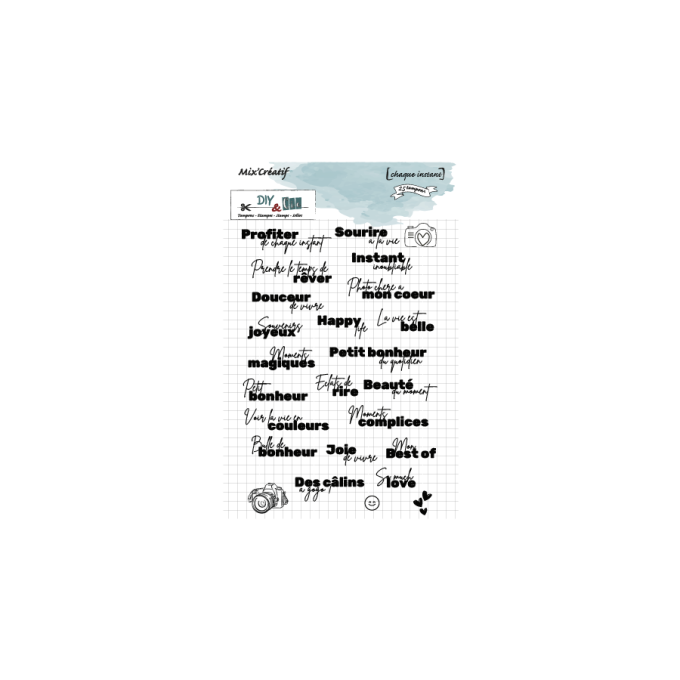25 petits tampons clears, DIY&Cie - chaque instant - dim. de la planche : 9.5x14cm environ