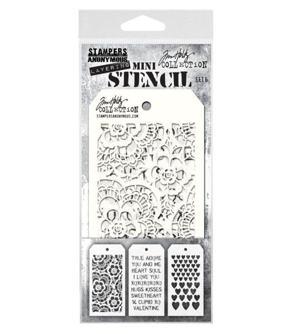 3 Mini pochoirs - Tim Holtz - dimensions utiles : 6.5x 12.8cm environ