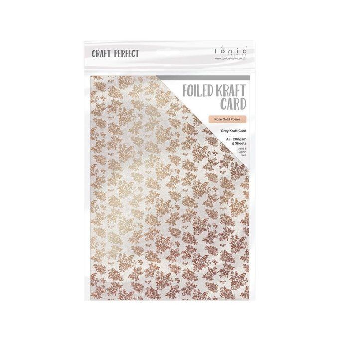 Papier texturé, craft perfect, Tonic Studio, format A4, 280g, 5 feuilles, Rose gold posies