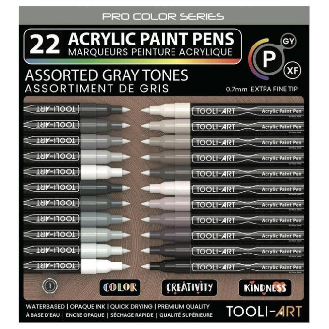 Tooli art - 22 marqueurs peinture acrylique - assortiment de gris