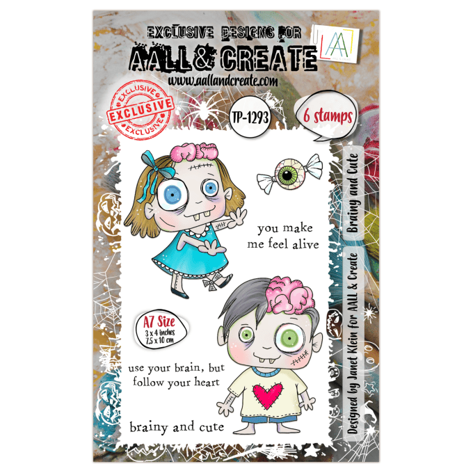 6 Petits Tampons - AALL&Create - Brainy and Cute - dim. de la planche : 7.5x10cm env.