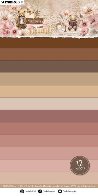 StudioLight, Papier uni - format 30x15cm, collection : Teddy's tea time - 250gsm