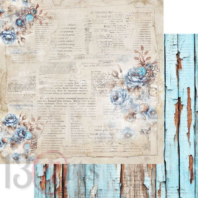 Ensemble de 8 feuilles, 30x30cm, Collection : Vintage in blue, 13@rts - Motif recto verso  - 250g