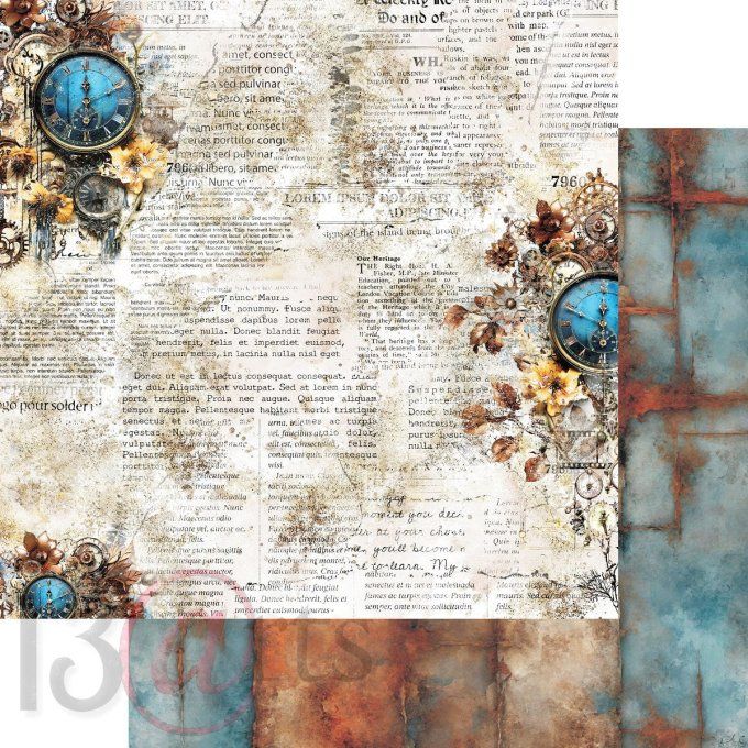 Ensemble de 8 feuilles, 30x30cm, Collection : Vintage in blue, 13@rts - Motif recto verso  - 250g