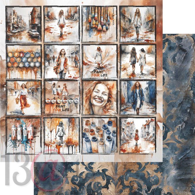 Ensemble de 8 feuilles, 30x30cm, Collection : Paint your life, 13@rts - Motif recto verso  - 250g