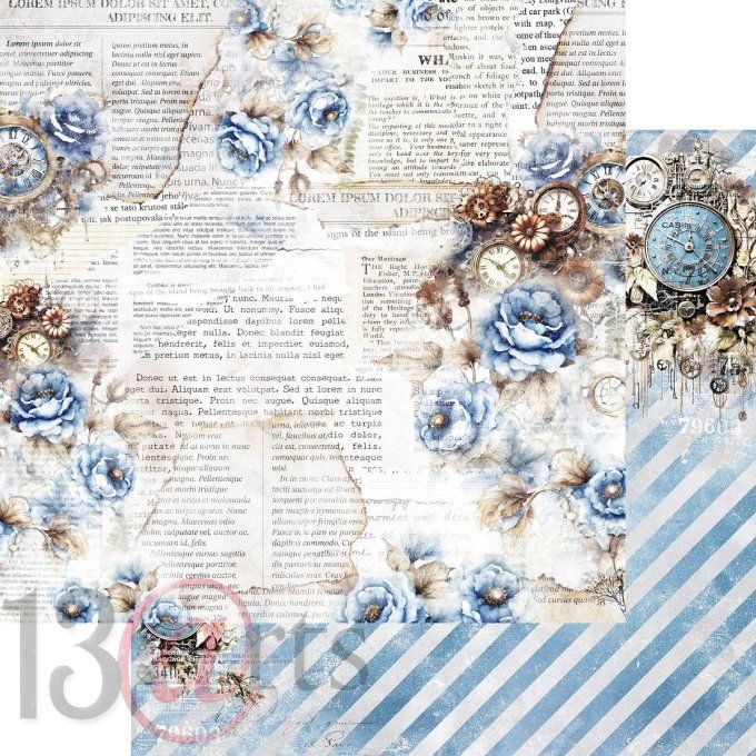 Ensemble de 8 feuilles, 30x30cm, Collection : Vintage in blue, 13@rts - Motif recto verso  - 250g