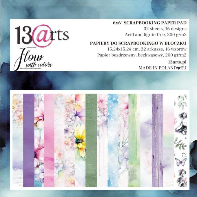 Ensemble de 32 feuilles, 15x15cm, Collection : Flow with colors, 13@rts - Motif recto - 250g