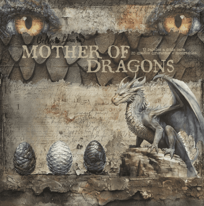 Ensemble de 12 feuilles motif recto verso, 30x30 - Mother of dragons - BellaLuna crafts - 190gsm 