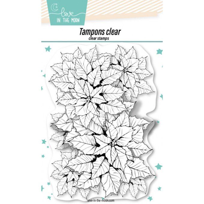 1 Tampon clear - Love in the moon, Poinsettias, dimension approximative du tampon : 13x9.5cm