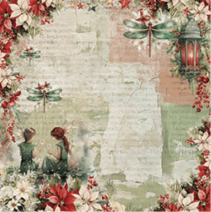 Ensemble de 12 feuilles motif recto verso, 30x30 - Xmas Fantasy - BellaLuna crafts - 190gsm 