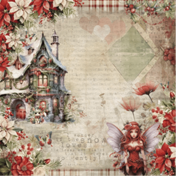 Ensemble de 12 feuilles motif recto verso, 30x30 - Xmas Fantasy - BellaLuna crafts - 190gsm 