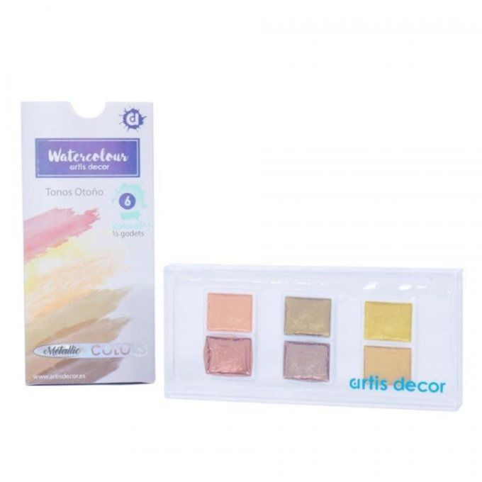 1/2 godet aquarelle - Palette de 6 couleurs, metallic colors- tons d'automne