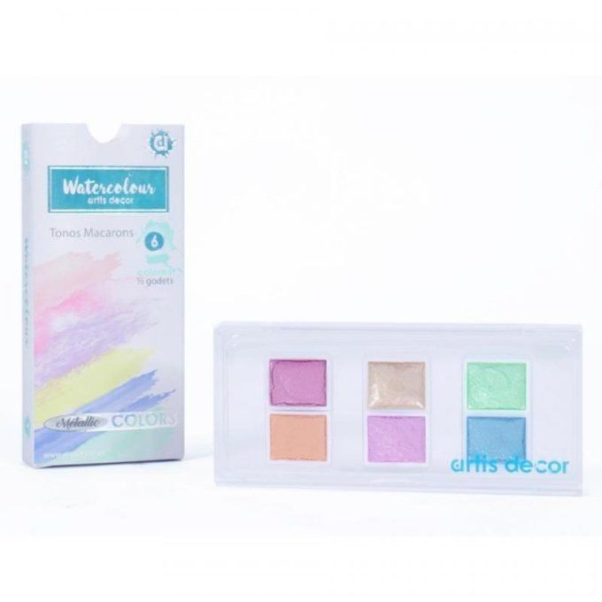 1/2 godet aquarelle - Palette de 6 couleurs, metallic colors - ton macaron