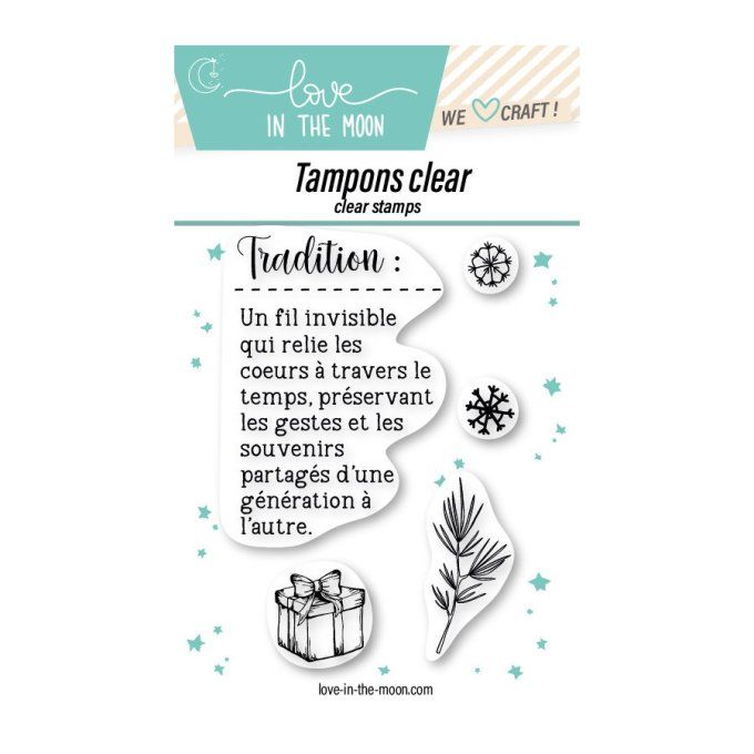 5 Tampons clears - Love in the moon, Tradition, dim. de la planche : 6.5x9.5cm environ