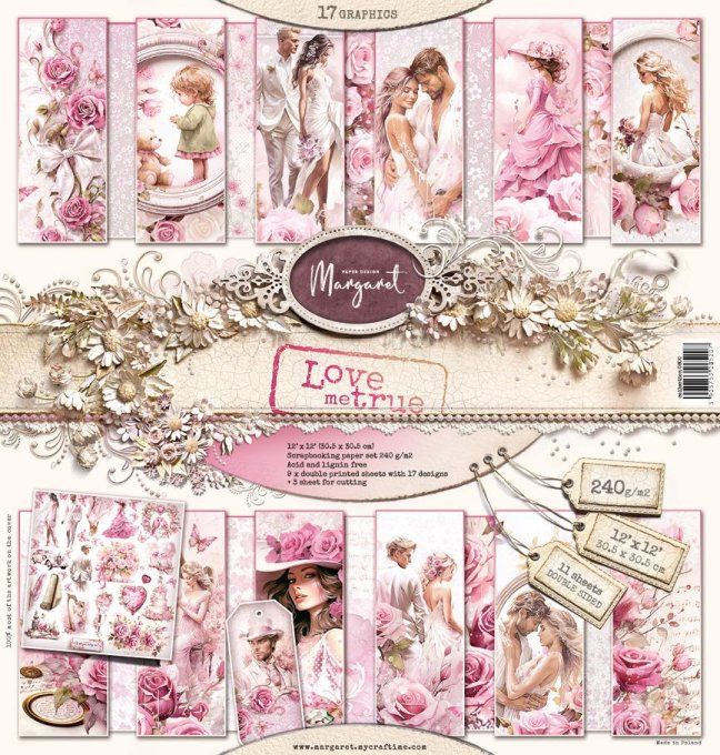 Ensemble de 11 feuilles, 30x30cm, collection : Love me true, 240g 