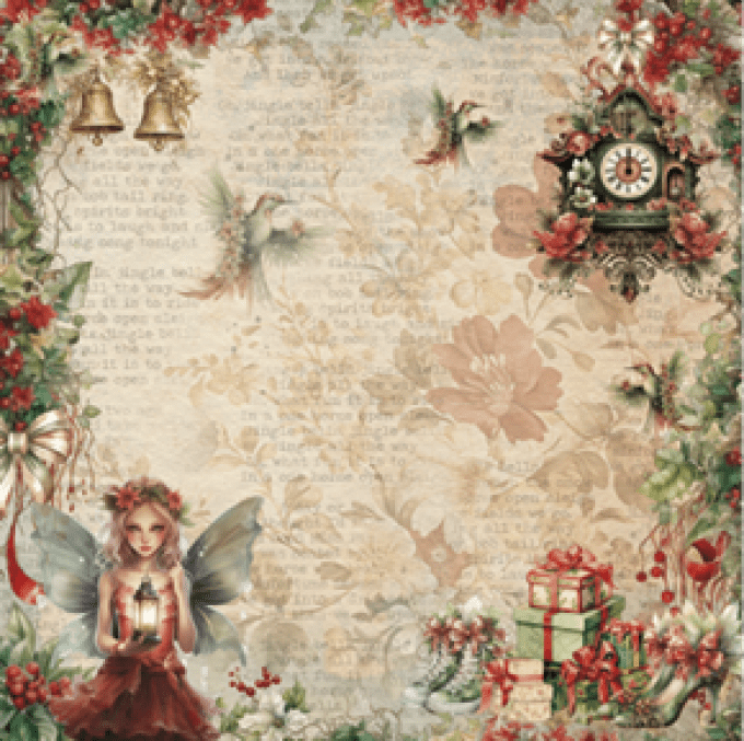 Ensemble de 12 feuilles motif recto verso, 30x30 - Xmas Fantasy - BellaLuna crafts - 190gsm 