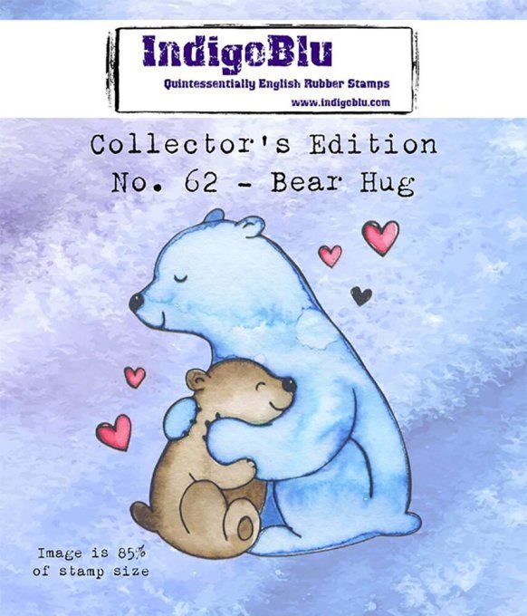 Tampon caoutchouc, Bear hugs, IndigoBlu - dimension du tampon : 8.5x8cm environ
