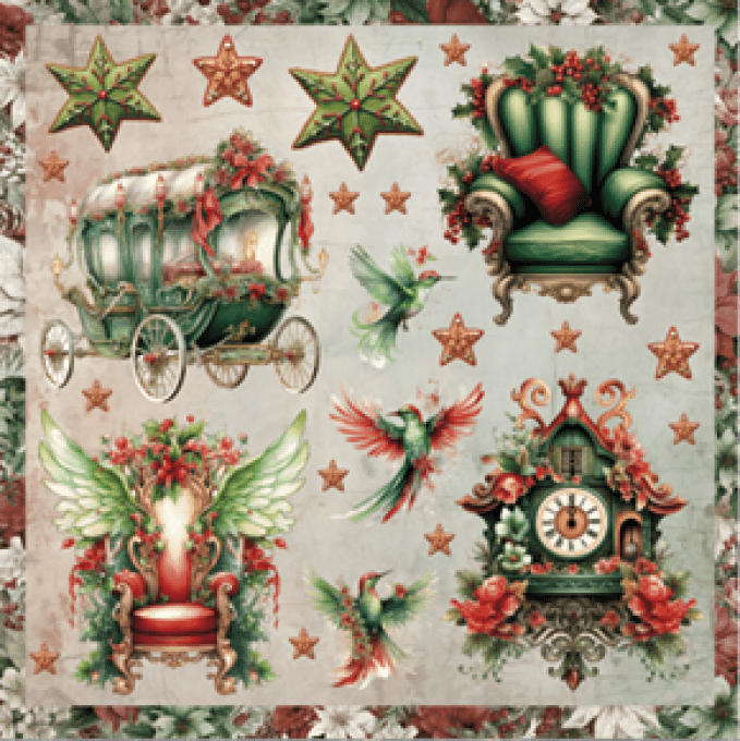 Ensemble de 12 feuilles motif recto verso, 20x20 - Xmas fantasy Cut-Outs, BellaLuna crafts