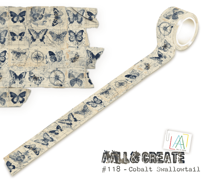 Masking tape, AALL, Cobalt swallowtail - dimension 25mm x 10m environ