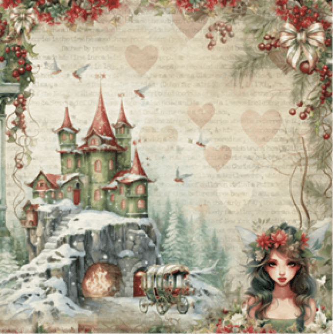 Ensemble de 12 feuilles motif recto verso, 30x30 - Xmas Fantasy - BellaLuna crafts - 190gsm 