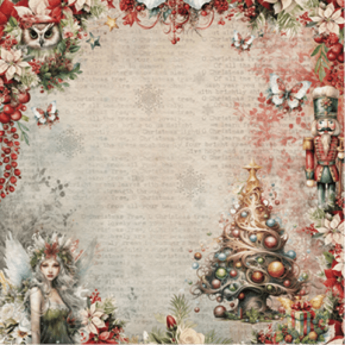 Ensemble de 12 feuilles motif recto verso, 30x30 - Xmas Fantasy - BellaLuna crafts - 190gsm 