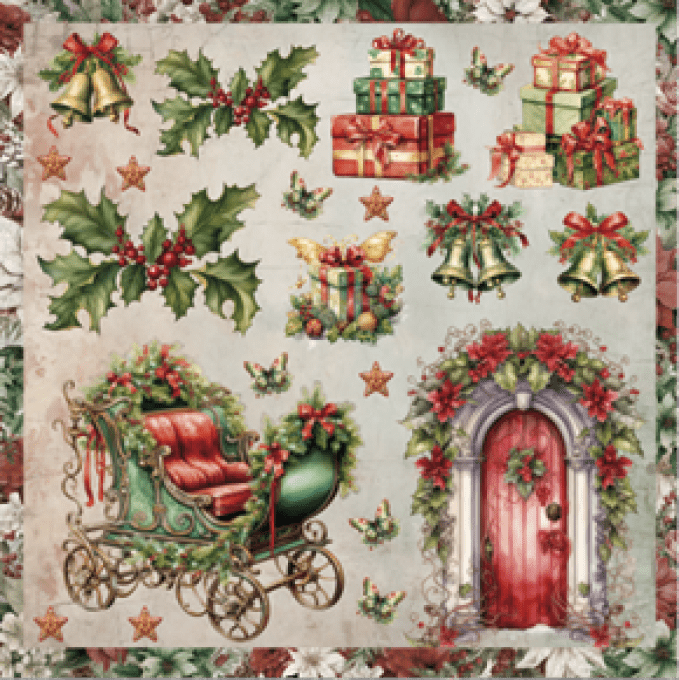 Ensemble de 12 feuilles motif recto verso, 20x20 - Xmas fantasy Cut-Outs, BellaLuna crafts