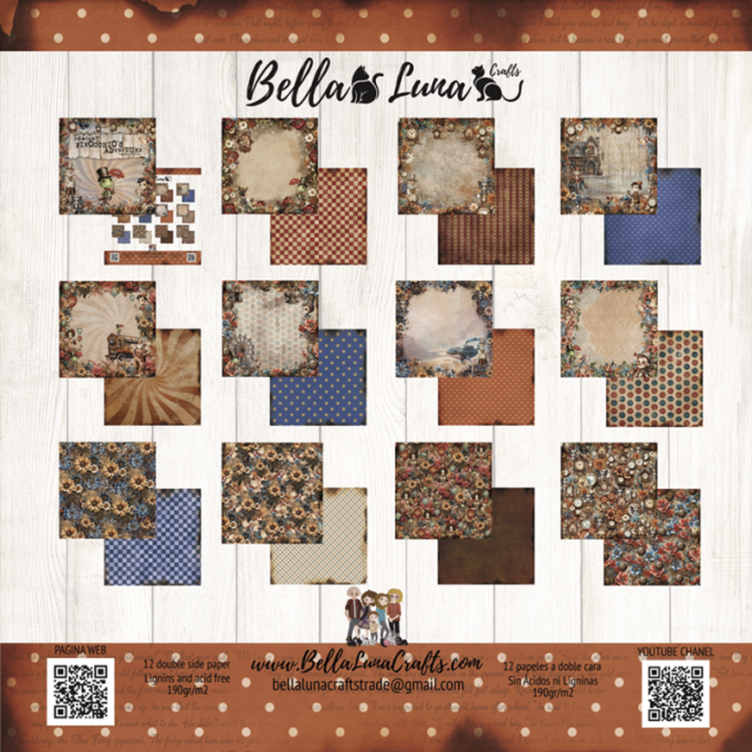 Ensemble de 12 feuilles motif recto verso, 30x30 - Pinocchio's adventure - BellaLuna crafts