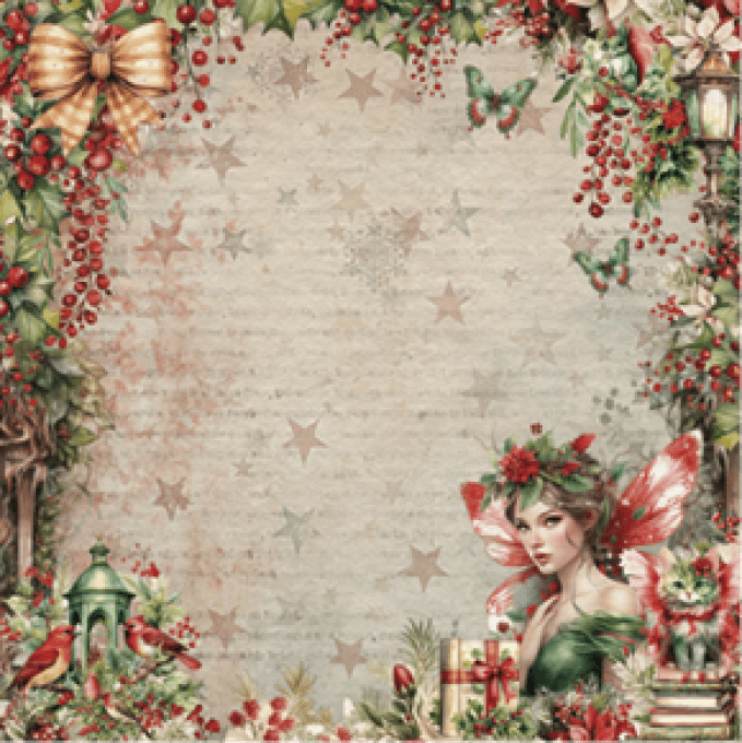 Ensemble de 12 feuilles motif recto verso, 30x30 - Xmas Fantasy - BellaLuna crafts - 190gsm 