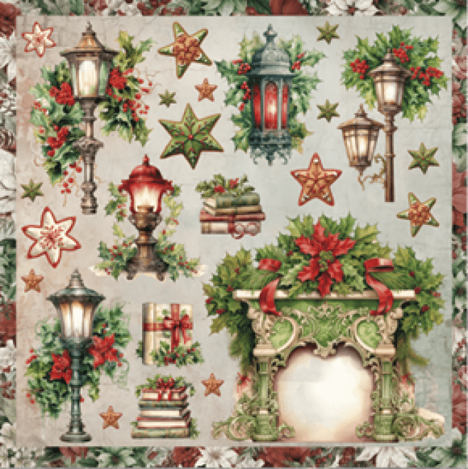 Ensemble de 12 feuilles motif recto verso, 20x20 - Xmas fantasy Cut-Outs, BellaLuna crafts