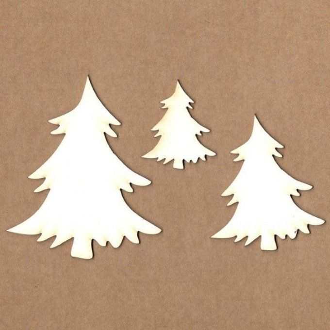 3  Chipboards - Sapins - Dimensions : 7.4x6.3cm / 5.4x4.7cm / 3.5x3cm environ 