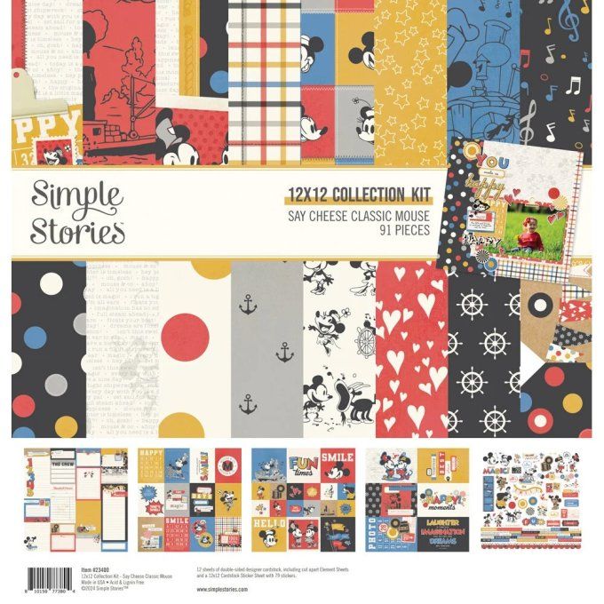 Simple stories - ensemble de 12 feuilles, format 30x30cm env. , Say cheese classic mouse