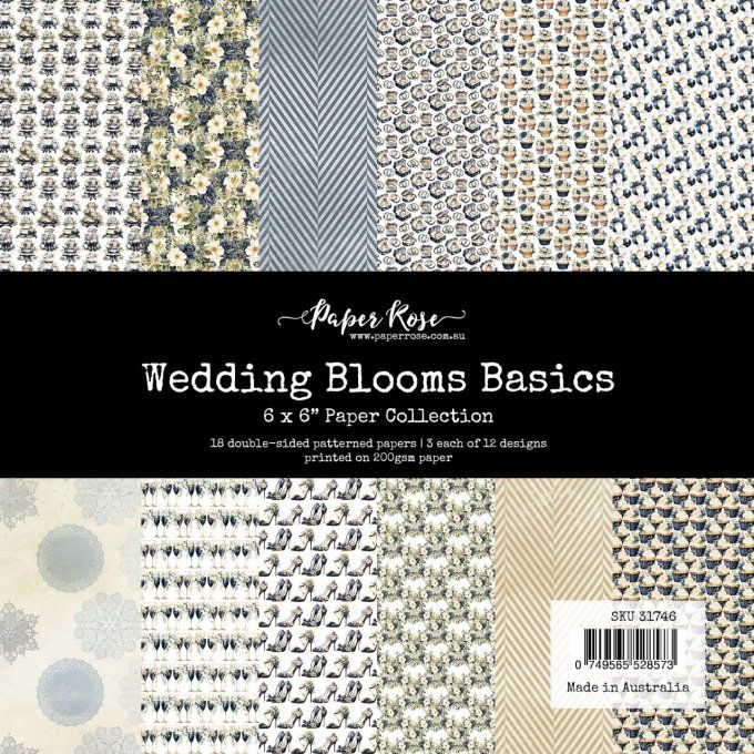 Ensemble de 18 feuilles, 15x15cm, collection : wedding blooms, Basics - 200gsm