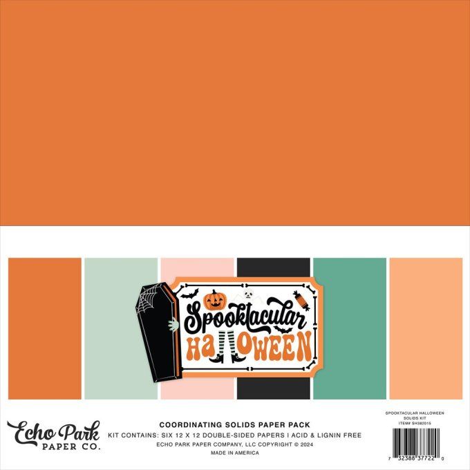 6 feuilles, 30x30cm - cardstock uni coordonné à la collection Spooktacular halloween Echo park 