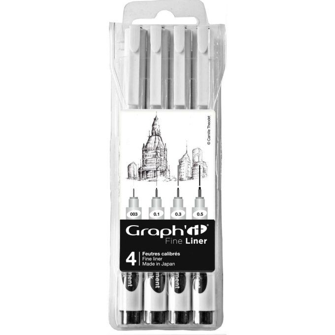 GRAPH IT Pochette de 4 Fine Liners - Noir