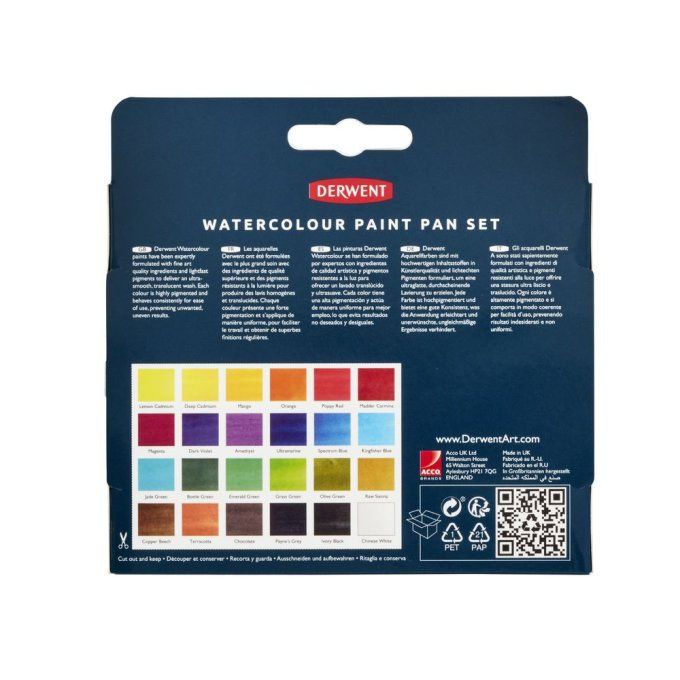 Aquarelle - 24 couleurs demi-godets, Derwent