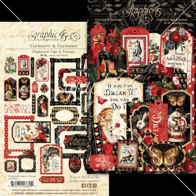 Ensemble de chipboards cartonnés, Collection Curiouser & Curiouser - Graphic 45