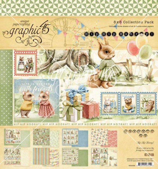 Ensemble de 24 feuilles, format 20x20cm, Collection Hip hip hooray - Graphic 45