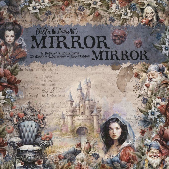 Ensemble de 12 feuilles motif recto verso, 30x30 - Mirror Mirror - BellaLuna crafts - 190gsm