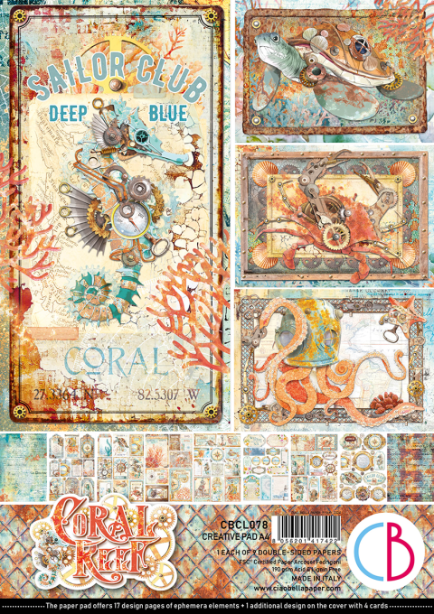 Ciao Bella, collection Coral reef, Format A4 - 9 feuilles - 190gsm 