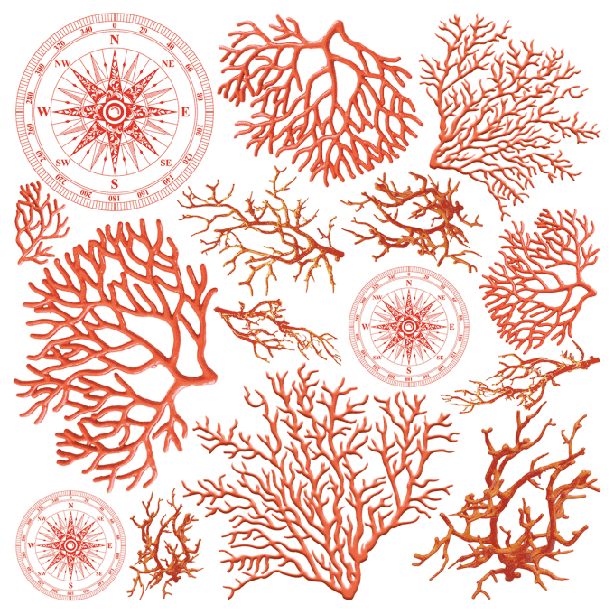 Ciao Bella, Papier vellum - collection Coral reef - 15x15cm - 6 feuilles, 92g