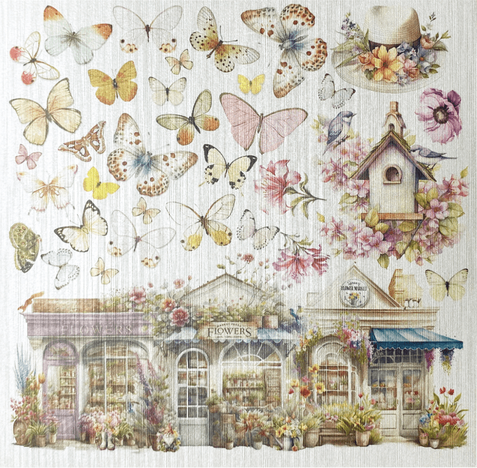 Deluxe paper Ciao Bella, Flower shop,  15x15cm - 5 feuilles - 92gsm - papier pearl