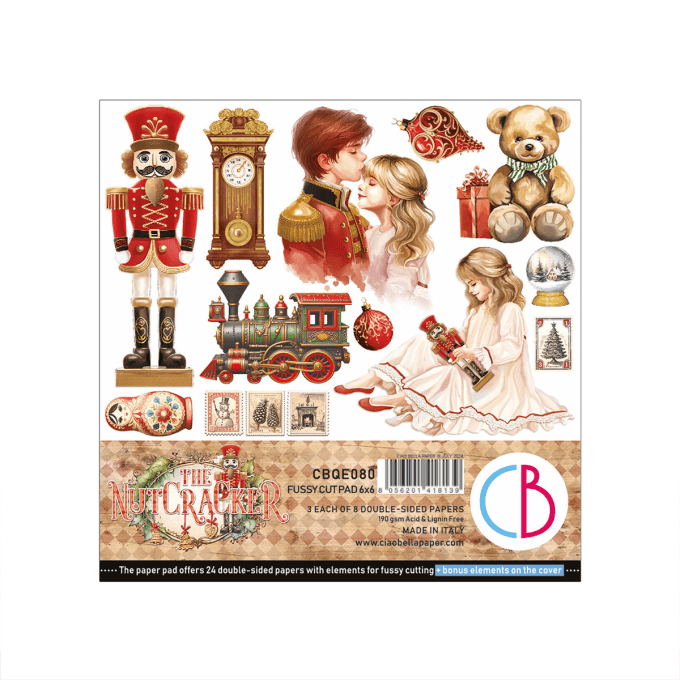 Ciao Bella, collection The Nutcracker, Format 15x15cm, 24 feuilles, 190gsm (éléments à découper)