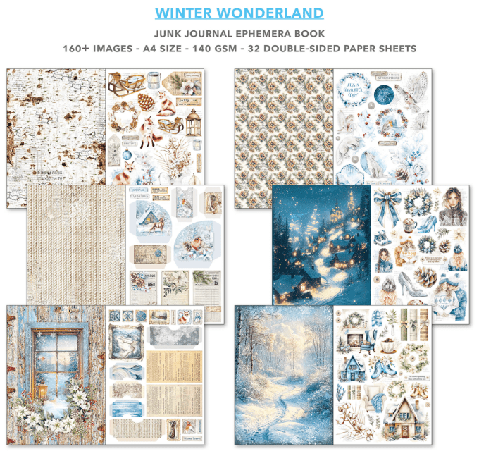 Winter wonderland, format A4 - 32 feuilles de papier recto verso