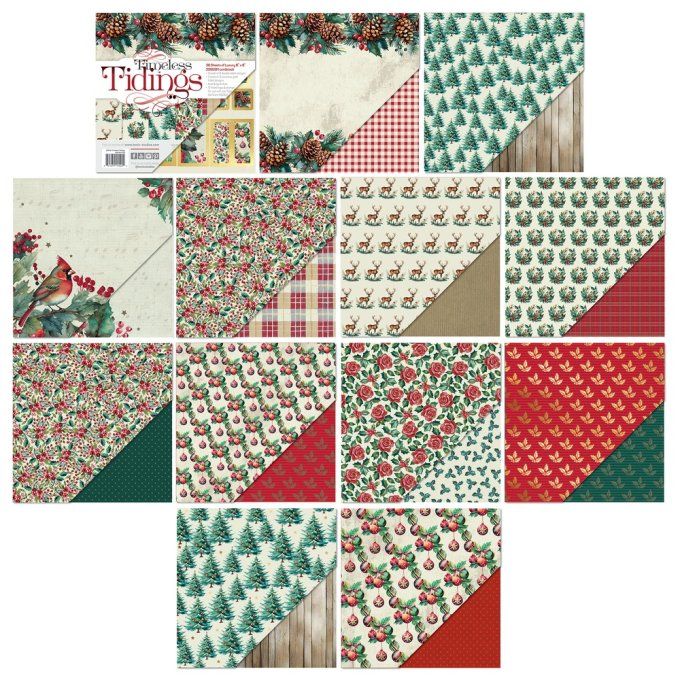 Ensemble de 36 feuilles motif recto verso, 20x20cm - Tonic studios, Timeless tidings