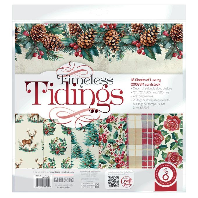 Ensemble de 18 feuilles motif recto verso, 30x30cm - Tonic studios, Timeless tidings