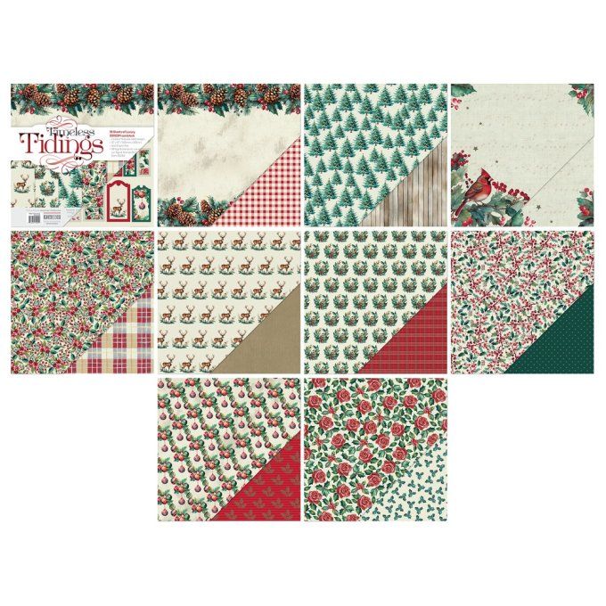 Ensemble de 18 feuilles motif recto verso, 30x30cm - Tonic studios, Timeless tidings