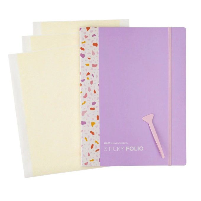 WRMK, Sticky folio - 3 feuilles adhésives, ranger dans un "classeur" + 1 outil de pression (lilas)